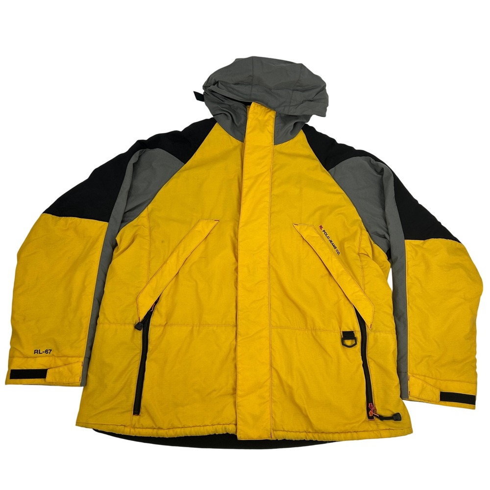 Ralph Lauren Polo Jeans Co RL 67 Yellow Black Gray Hooded Winter Jacket Mens XL